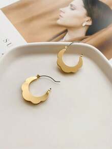 1pair Delicate And Simple Double Layered Lace Earrings For Women's Daily Wear - Gold - View 7