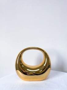 Fashionable Mirror Acrylic Circle Shaped Handbag - Gold - View 2