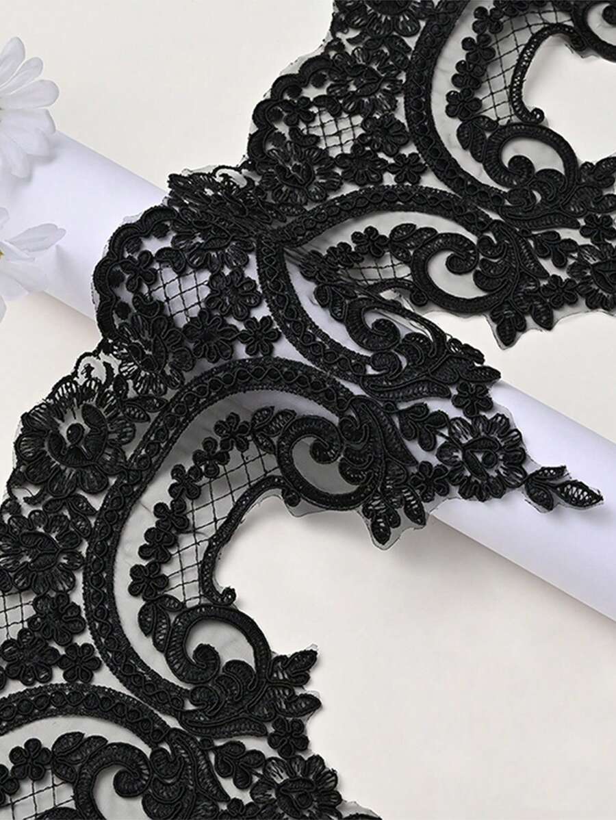 91.44cm X 21cm Classic Lace Embroidered Bone Flower Edge With Crystal Decorative DIY Clothing And Home Textile Accessory