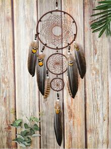 1pc Dream Catcher With Feathers For Indoor Decoration - Brown - View 3