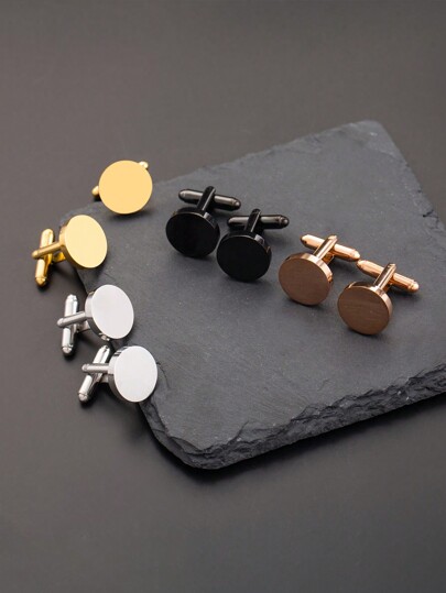 1pair Basic & Chic Minimalist Stainless Steel Gold Plated Round Cufflinks For Men, Valentine's Day Gift,Mom,Mother,Mother's Day,Gift
