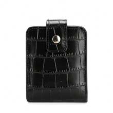 1pc Mini Portable Lipstick Bag With Mirror,Minimalism Small Cosmetic Bag With Button, Crocodile Embossed Women's Makeup Storage Case - Purple - View 7