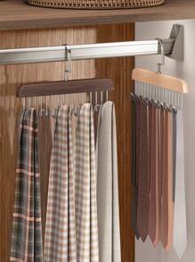 1pc Space-Saving Wooden Multifunctional Clothes Hanger, With 8 Hooks For Cabinet, Tie, Scarf, Belt, Etc.