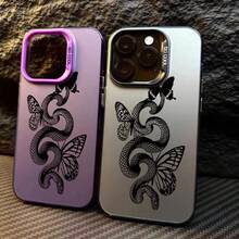 1 Pieza Funda De Teléfono Imd Con Diseño De Piel De Serpiente Y Mariposas, Textura Mate, Botones Electrolíticos, A Prueba De Golpes - Negro - Ver 2