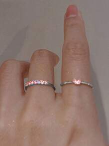 2 stuks/set hartvormige koppelsring met strass-steentjes, cadeau voor koppels voor een date, vakantie, Valentijnsdag, moeder, moederdag, cadeau
