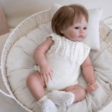 19英寸 / 49厘米逼真的乳膠手工重生嬰兒娃娃（中性款）帶著柔軟的布身體,手工插髮,適合收藏、生日/聖誕禮物,包括娃娃和服裝（隨機樣式的奶瓶、奶嘴、尿布禮物） - 米色 - 查看 3
