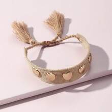 時尚的男女心形和星形鑲嵌編織手鍊,街頭風格可調節流蘇手帶,節日／生日禮物 - 38 - 查看 3