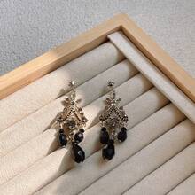 1對黑水晶流蘇吊墜耳環,巴洛克風格復古豪華高端耳環,適合女性日常佩戴和參加派對 - 黑色 - 查看 4