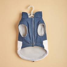 1pc Blue Denim Fleece Patchwork Pet Jacket Vest Suitable For Small Cats/Dogs Autumn Winter Christmas - Navy Blue - View 5