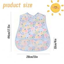 1 Pieza Babero Impermeable Para Bebé Con Diseño De Doble Capa - Adecuado Para Alimentación, Baño, Juego, Pintura, Etc., Diseño De Bolsillo Reversible Con Capacidad Mejorada Para Atrapar Los Residuos, Diseño De Botón Con Tamaño Ajustable, Impermeable, Lavable A Máquina, Suave, Resistente A Las Manchas, Resistente Al Olor, Adecuado Para Bebés De 6 A 36 Meses: El Mejor Regalo Para Las Vacaciones Y La Mejor Opción Para Los Nuevos Padres. - flor azul - Ver 4