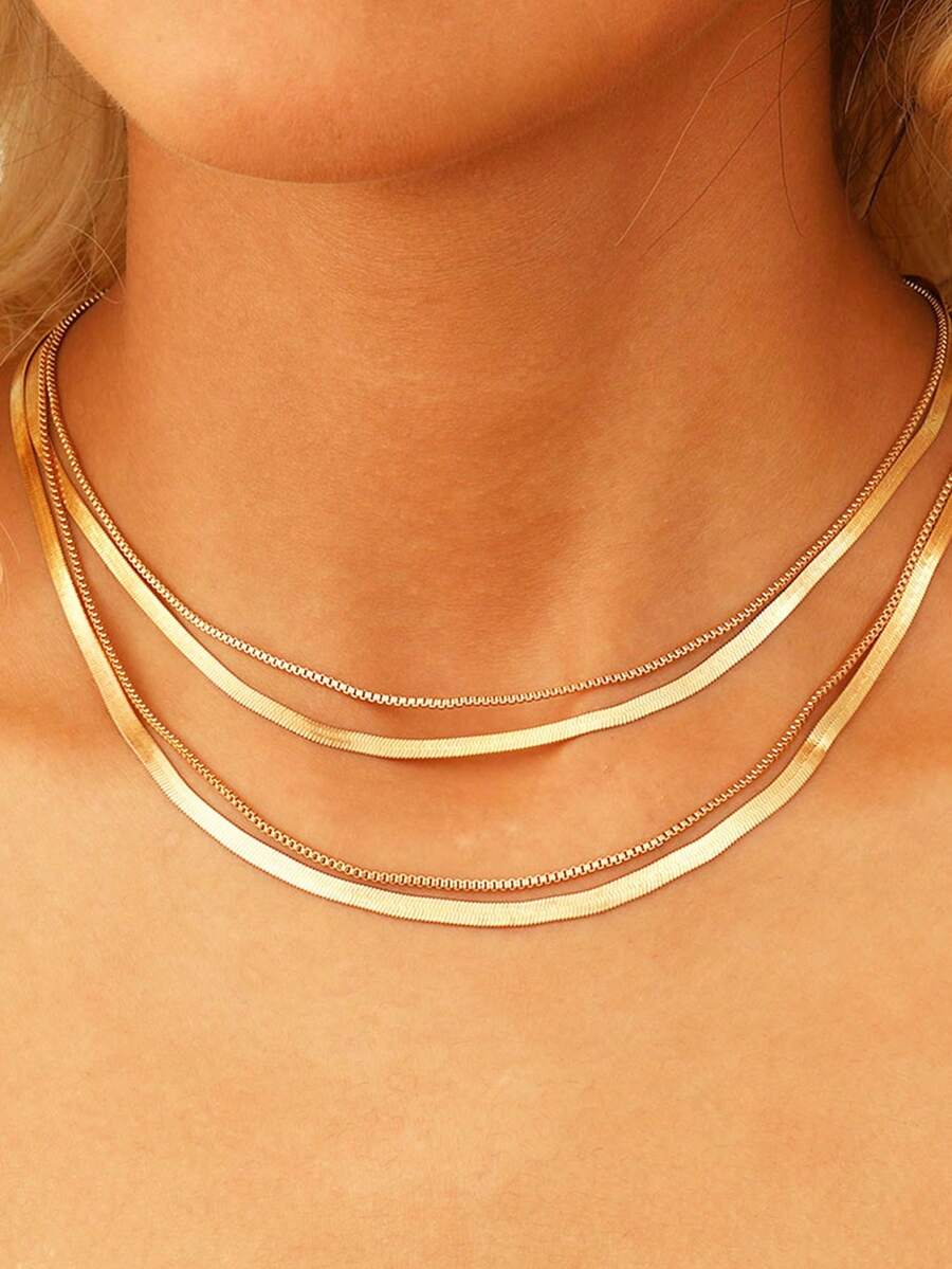 1 件簡單多層蛇骨鏈項鍊,適合約會、度假和日常佩戴,禮物創意