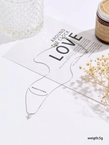 Nooxian 1條時尚優雅的不鏽鋼蛇形圈和立方氧化鋯心形吊墜項鍊 - 銀色 - 查看 2