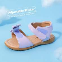 Toddler/Little Girls Sandals Fashion Bow Ankle Strap Sandals Summer Shoes - Màu tím hoa cà - Xem 3