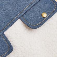 1pc Blue Denim Fleece Patchwork Pet Jacket Vest Suitable For Small Cats/Dogs Autumn Winter Christmas - Navy Blue - View 8