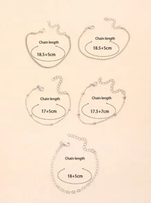 5入組/套Love心主題女士手鐲套裝 - 銀色 - 查看 5