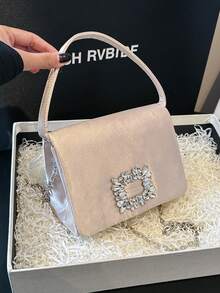 女款迷你卡其色手提包,時尚韓國鑲鑽方形包,2024 年新品,休閒斜背包 - 卡其色 - 查看 1