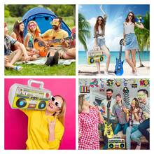 13 Piezas/set Instrumentos Musicales Inflables Accesorios Del Disfraz De Rockero Para Estrella De Rock, Accesorios De Rock And Roll De Los Años 80 Y 90 Para Fotos Y Decoración De Fiesta De Cumpleaños Con Globos - Multicolor - Ver 3