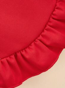 1pc Teddy Dog & Cat Print Frilled T-Shirt Princess Dress With Ruffle Hem For Spring And Summer - Red - View 6