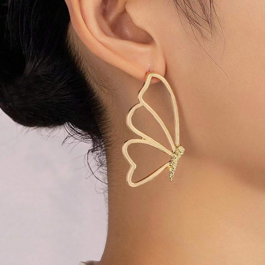 Aretes Personalizados De Alta Calidad De Metal Con Forma De Mariposa - Amarillo Oro - Ver 1