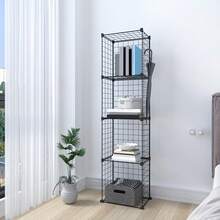 1入現代簡約多層鐵網書架,易於存放客廳書架,多功能研究收納架,鐵藝臥室收納櫃 - 黑色 - 查看 10