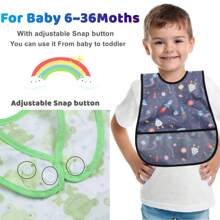 1 Pieza Babero Impermeable Para Bebé Con Diseño De Doble Capa - Adecuado Para Alimentación, Baño, Juego, Pintura, Etc., Diseño De Bolsillo Reversible Con Capacidad Mejorada Para Atrapar Los Residuos, Diseño De Botón Con Tamaño Ajustable, Impermeable, Lavable A Máquina, Suave, Resistente A Las Manchas, Resistente Al Olor, Adecuado Para Bebés De 6 A 36 Meses: El Mejor Regalo Para Las Vacaciones Y La Mejor Opción Para Los Nuevos Padres. - flor azul - Ver 6