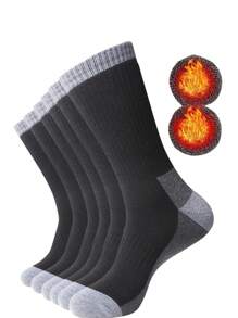 6 双超值男士厚款徒步袜 - 柔软温暖舒适冬季中筒袜日常穿着徒步、骑行和跑步 - 黑色 - 查看 2