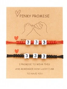 2pcs Lucky Numbers Braided Couple Bracelets, Handmade Braided Wristband, Gift For Friends - WG0091 Number 5 - View 2
