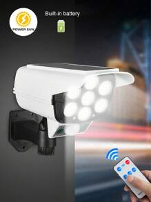 1pc Solar Powered 2400mah Simulation Cctv Camera Wall Lamp With Remote Control, Motion Sensor, Led Outdoor Light For Garden, Front Door, Garage, Patio, Yard - White - View 2