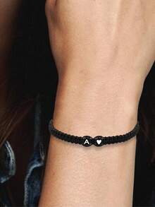 1只90年代情書和心形印花手串,適用於情侶情人節日常佩戴禮物 - 黑色 - 查看 4