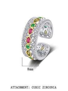 1入時尚奢華s925純銀復古宮廷風格花綴開口戒指,適用於女性日常穿戴派對禮物 - 銀色 - 查看 10