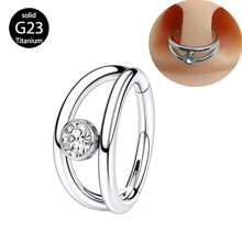 1件16G G23钛金属无缝双环鼻环/耳环，镶嵌5A级立方氧化锆，适用于耳软骨、耳廓、耳屏，男女通用 - 銀色 - 查看 6