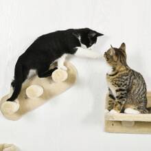 PawHut Estante de Escalada para Gatos de Pared Juego de Estantes para Gatos 4 Piezas con Hamaca Nido Rascador Plataformas para Saltar y Poste de Sisal Beige - Beis - Ver 9
