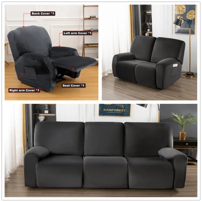 1/2/3 Seat Velvet Recliner Sofa Cover Stretch Lounge Armchair Couch Slipcover Recliner Chair Cover Velvet Recliner Chair Covers Sofa Chair Slipcover With Side Pocket For Furniture Protector