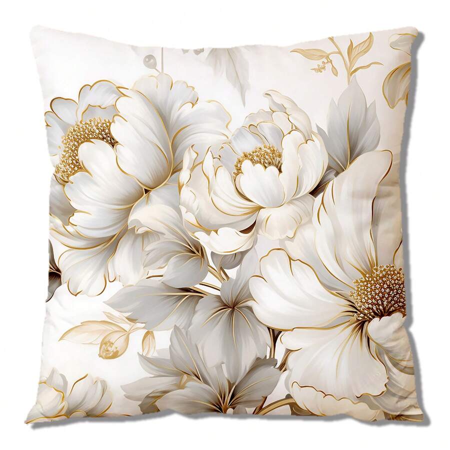 1入組聚酯纖維單面金色花紋數字印花裝飾靠墊套,45*45公分,隱蔽拉鍊設計,不含靠墊內芯,適用於客廳和臥室 - 彩色 - 查看 1