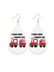 1 对创意可爱个性化设计高端双面 PU 皮革心形扎染彩虹色汽车水滴装饰耳坠适合日常佩戴和摄影，情人节送给女朋友的绝佳礼物 - 彩色 - 查看 3