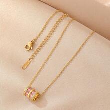 1入不鏽鋼鍍金鏈帶,立方氧化鋯粉紅寶石腰部掛墜項鍊,適用於女性、情侶、街頭穿搭、工作和派對場合 - 金黃色 - 查看 3