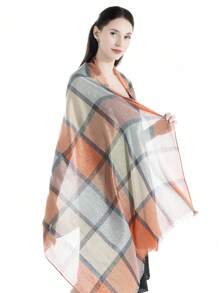 1件女式時尚薄而柔軟的金線格紋披肩,適合日常裝扮和晚會穿著 - 彩色 - 查看 3