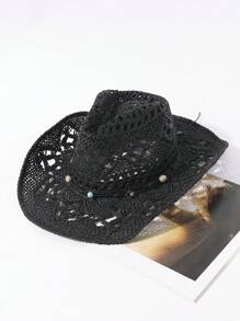 LEAJOURNO. 1pc New Outdoor Men&Women Couple Sun Hat Summer Touring Sun Protection Wide Brim Cowboy Straw Hat, Handmade Woven Foldable Hat