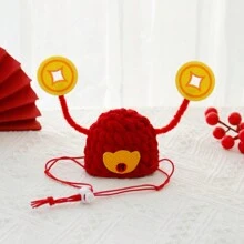 5-15kg Pet Chinese New Year Handmade Lucky Red & Yellow Prosperity Hat, Suitable For Cats & Small Dogs, Photo Prop
