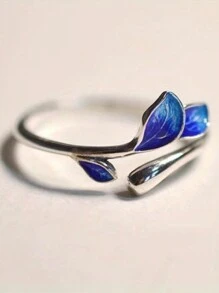 Anillo De Hoja De Color Plateado, Anillo De Hoja Verde, Anillo Abierto Ajustable, Anillo Bohemio Unisex Adecuado Para Uso Diario O Como Joyería De Regalo