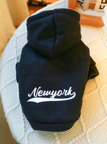 1pc Pet Clothing With Hood Featuring Paw Print Design - Solid Black Sweatshirt For Dogs/Cats