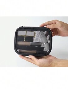 1pc Cosmetic Storage Travel Toiletry Bag, Nylon Mesh Transparent Large Capacity Classic Organizer With Multi-Functions, Suitable For Home, Travel Or Outdoor Use, Holiday Gift For Women And Girls Makeup Travel Toiletry Organizer Clear Essentials Gifts Storage Zipper Accessories Nail