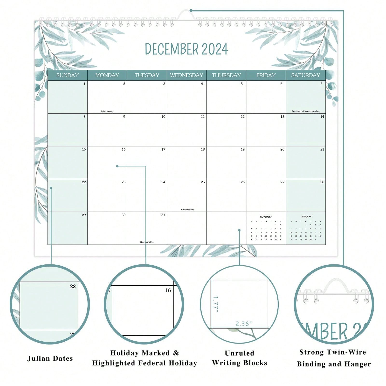 2024 Calendar 12 Months Desktop/Wall Calendar From Jan 2024 To Dec