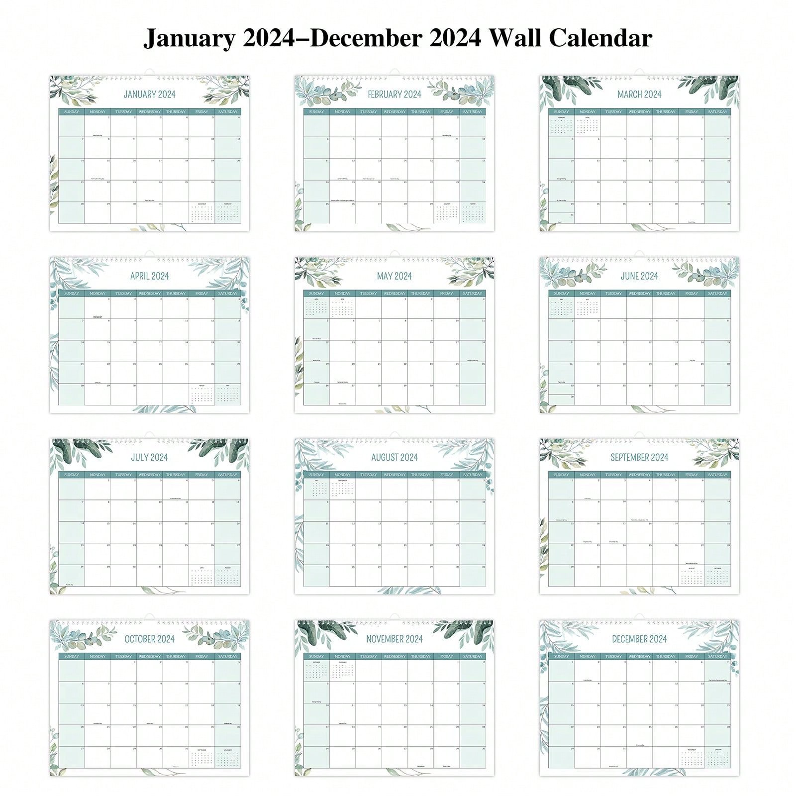 2024 Calendar 12 Months Desktop/Wall Calendar From Jan 2024 To Dec