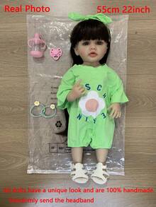 GUESSBELLY 可站立娃娃逼真 55 厘米 22 英寸全身柔软硅胶重生婴儿活着的新生婴儿可爱过家家玩具生日礼物送给女孩（部分零件随机） - 綠色 - 查看 2