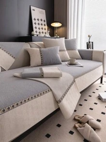 1 pièce Ensemble de housse de canapé en patchwork de chenille, comprenant des housses de coussin de canapé 1/2/3/4 places, housse d'accoudoir, housse de dossier, anti-dérapant, convient à toutes les saisons - Gris pâle - Voir 1