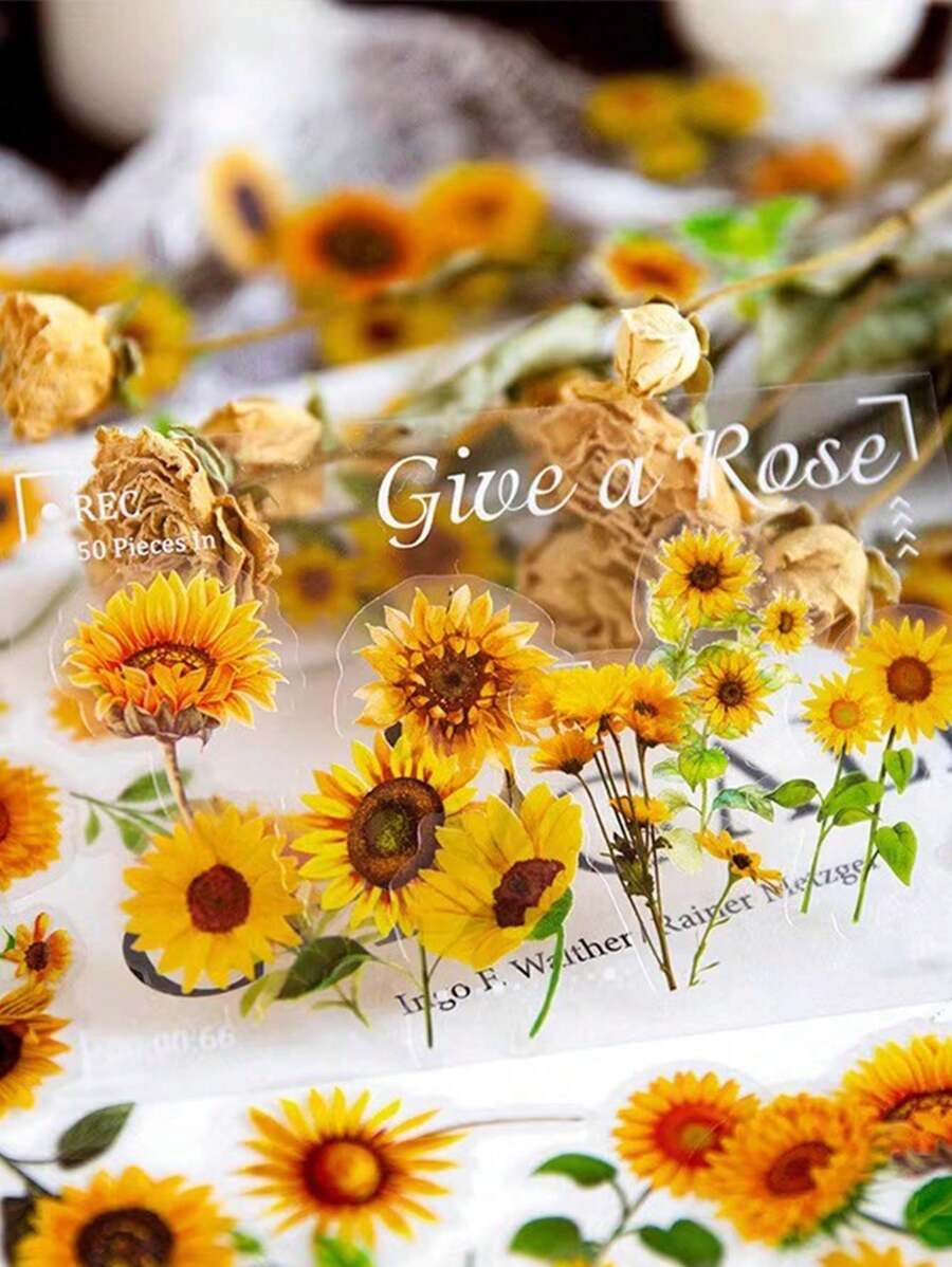 40pcs Fresh Sunflower Stickers For Plant-Themed Journal, Scrapbook, Etc. Back To School - Yellow - View 1