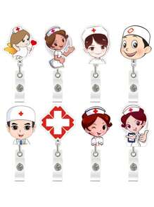 1 件可爱亚克力伸缩徽章卷轴带夹适用于医院医生和护士、通勤、情人节、护士节、父母、朋友、家人万圣节汽车配件包饰背包学校 - 醫院可愛掛牌扣 - 查看 12