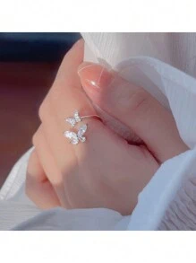 1pc Girl's Dainty Butterfly Cuff Ring, Jewelry Match Daily Outfits Symbol Of Beauty And Fashion Perfect Birthday Gift For Girls,Can Be Twisted Up And Down - Silver - View 3