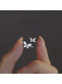 1pc Girl's Dainty Butterfly Cuff Ring, Jewelry Match Daily Outfits Symbol Of Beauty And Fashion Perfect Birthday Gift For Girls,Can Be Twisted Up And Down - Silver - View 1